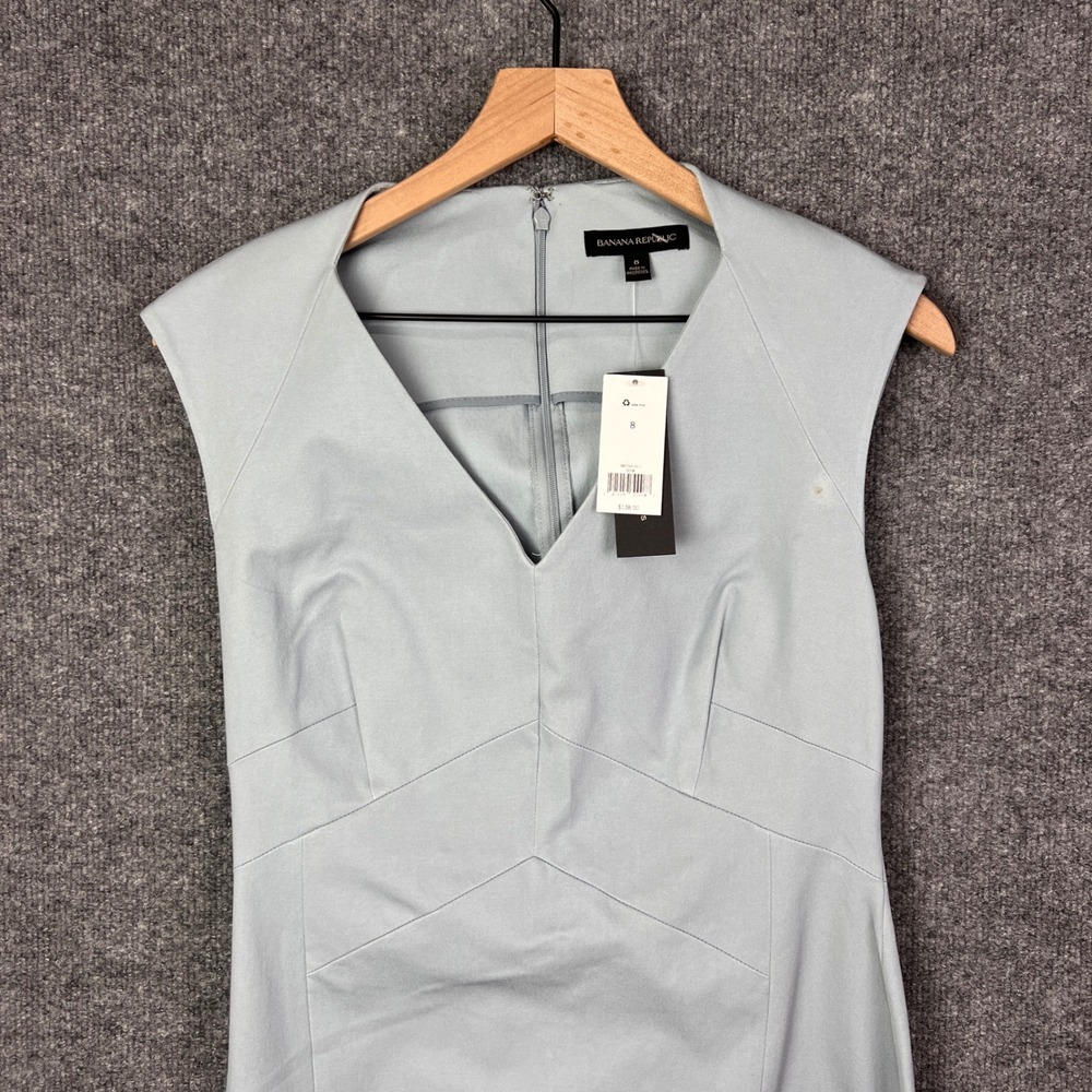NEW Banana Republic Pale‎ Blue Sleeveless V Neck sheath Dress Women's Size 8 - Picture 3 of 10